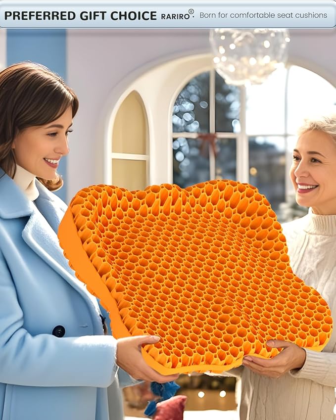 Gel Seat Cushion for Long Sitting(Enlarged & Thickened), Cooling Pressure Relief Seat Cushion for Wheelchair, Driving, Kayak, Office Desk Chair Seat Pad Gel for Heavy People[Orange-2.75"Thick]