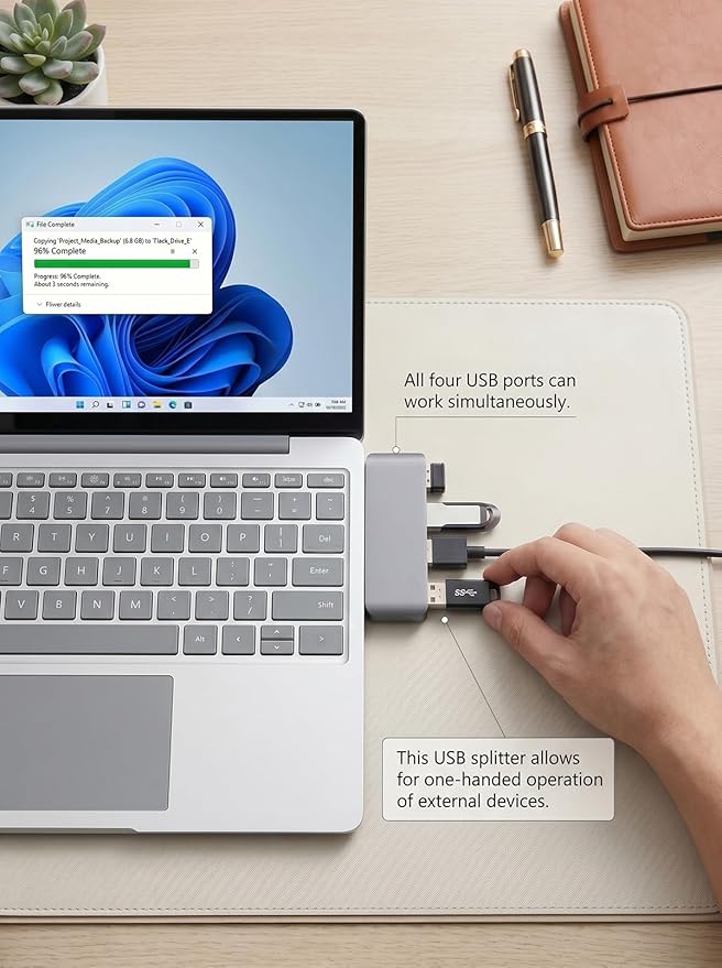 USB 3.0 Hub, Cable-Free USB Splitter Portable USB Hub for Laptop, Plug and Play Integrated Design Compatible with Laptop Desktop All USB Devices
