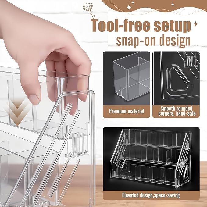 Acrylic Sticker Display Stand with Divided Pockets, Portable Bookmark Holder Tiered Display Stand, Clear Desk Organizer for Home, Retail or Craft Fair Use(15 Pockets, 3 Tier)