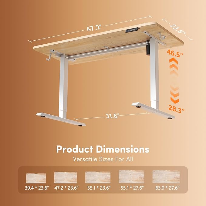 FEZIBO Standing Desk, 48 × 24 Inches Electric Height Adjustable, Sit and Stand Up, Computer Office Desk with Splice Board, White Frame/Maple TOP