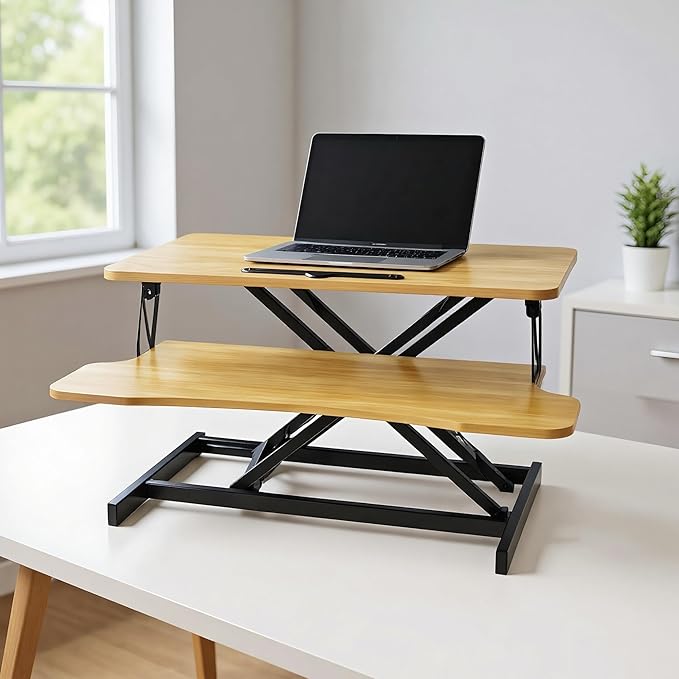 Instant Ergonomic Standing Desk Converter - 32" Wide, No Assembly, Sit-Stand Workstation for Pain Relief & Productivity (Nature)