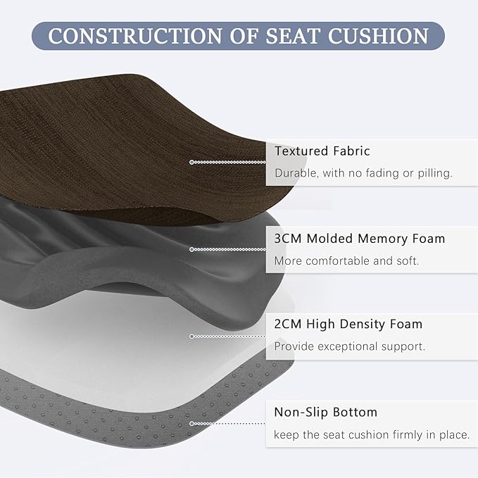 baibu Kitchen Chair Cushions, Dual-Layer Patented Design Molded Memory Foam Dining Chair Pads with Ties and Washable Cover, 17" x 16" x 2", Dark Brown