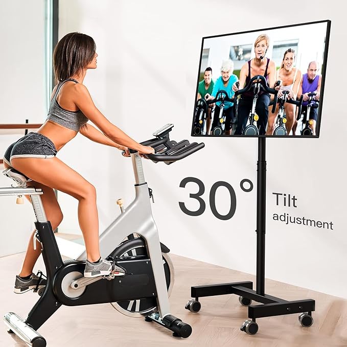 Perlegear Rolling TV Stand, Mobile TV Stand on Wheels for 13-50 inch TVs with Height Adjustment & 30° Tilt, Portable TV Cart with Wheels Holds 44lbs, Max VESA 200x200mm