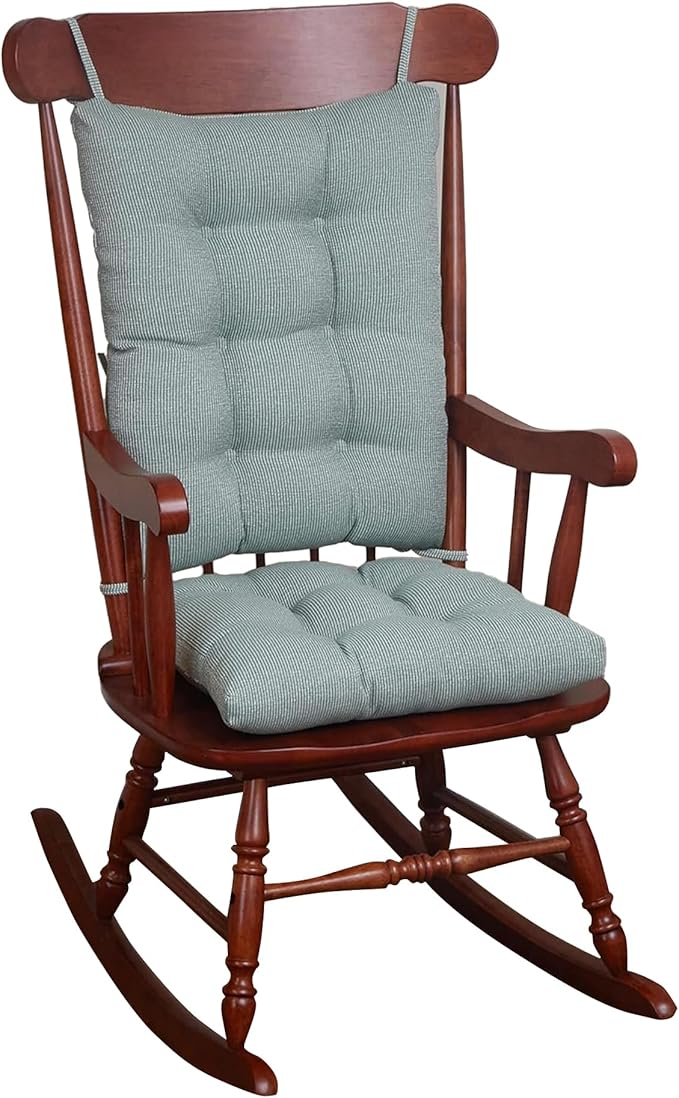 Klear Vu Omega Non-Slip Rocking Chair Cushion Set with Thick Padding and Tufted Design, Includes Seat Pad & Back Pillow with Ties for Living Room Rocker, 17x17 Inches, 2 Piece Set, Celadon