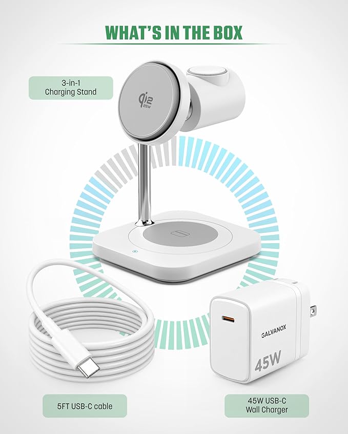 Qi2.2 Certified 3-in-1 Wireless Charger Stand for Samsung [25W Fast-Charging] Magnetic Station for Phone, Galaxy Watch and Earbuds, Compatible with MagSafe, Active Air Cooling (45w Adapter Included)