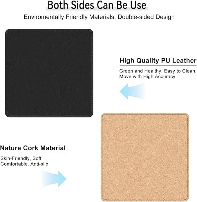 Leather Mouse Pad with Stitched Edge, Waterproof Gaming Mouse Mat for Computers, Laptop, Office & Home (Black, 11"*8")