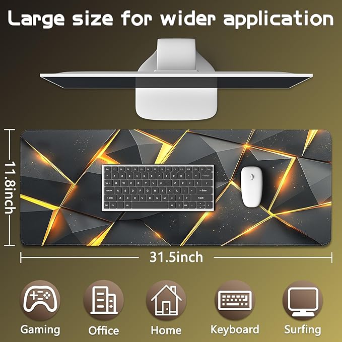 Gaming Mouse Pad - (31.5"×11.8") Honeycomb Large Mouse Pads for Desk - Desk Mat for Keyboard and Mouse with Non-Slip Base, Desks Pad Matfor Game/Office & Home (Black Gold)