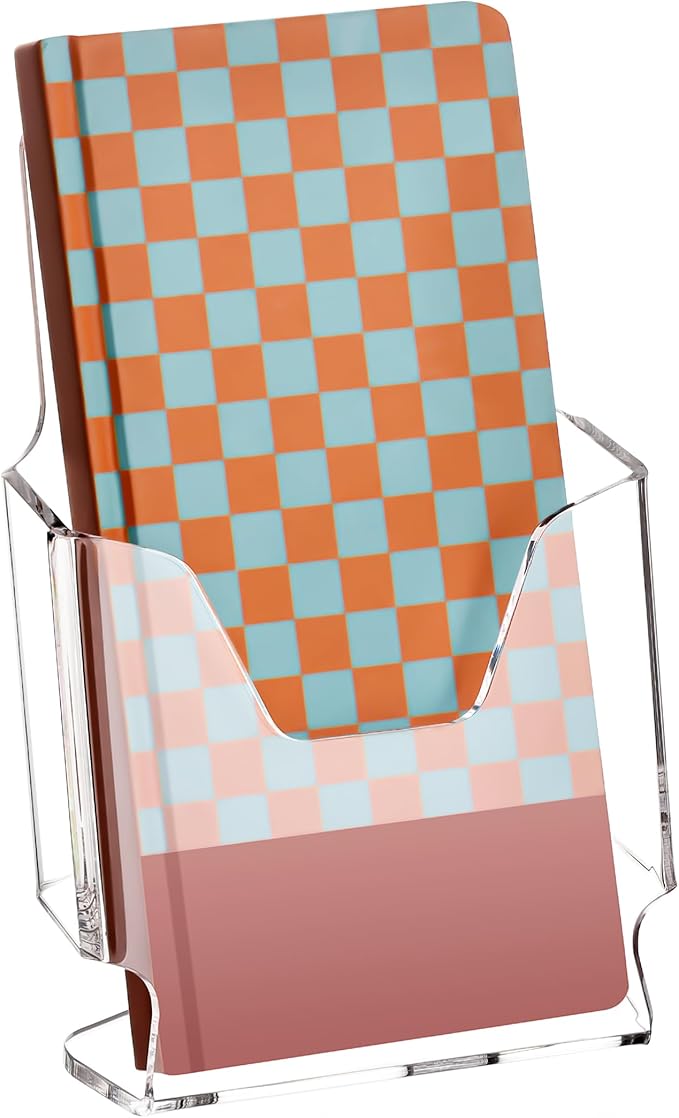 YUXUN Acrylic Brochure Holder 4x9inch,Clear Countertop Display Stand,Pamphlet Holder for Trifold 4 Inch Flyers,Booklets,Menu,Leaflets,Photocards for Office,Home,Store,1 Pack,A6