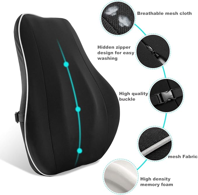 Lumbar Support Pillow/Back Cushion,Memory Foam Orthopedic Backrest with Breathable 3D Mesh for Car Seat,Office/Computer Chair,Wheelchair and Recliner,Ergonomic Design for Back Pain