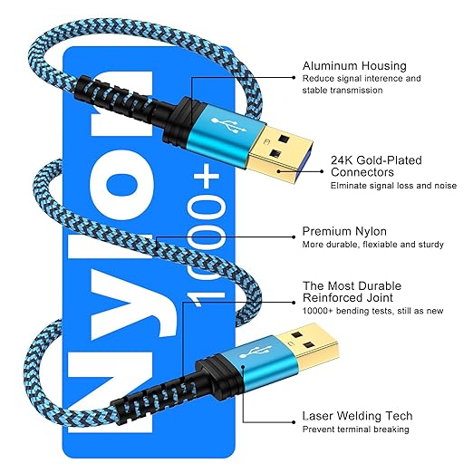 USB to USB Cable Male to Male, 2Pack 10ft Long USBA to USBA Cord USB3.0 A to A Cable Double End Type-A Data Transfer Cord for External Hard Driver,Computer PC Laptop Cooler,Monitor,KVM,TV,USB3.0 Hub