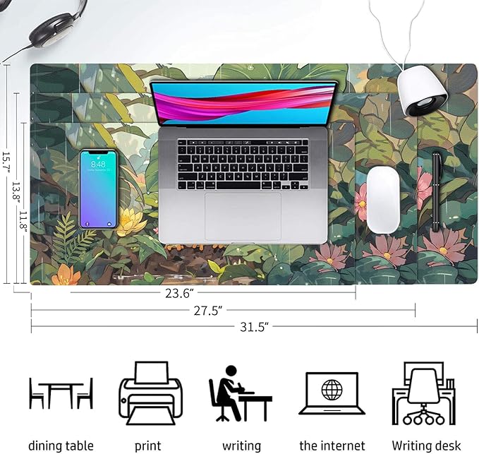 Cute Desk Mat, Anime Frog Large Mouse Pad for Desktop, PU Leather Waterproof Desk Pad, Anti-Slip Computer PC Laptop Protector Gaming Mouse Pads for Office Home Decorations (31.5" x 15.7")