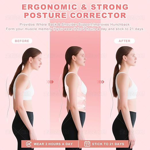 Back Brace Posture Corrector for Women and Men, Adjustable Shoulder Straightener Full Lumbar Support Belt, Upper and Lower Back Pain Relief, Scoliosis Hunchback Hump Thoracic Spine Corrector (Pink M)