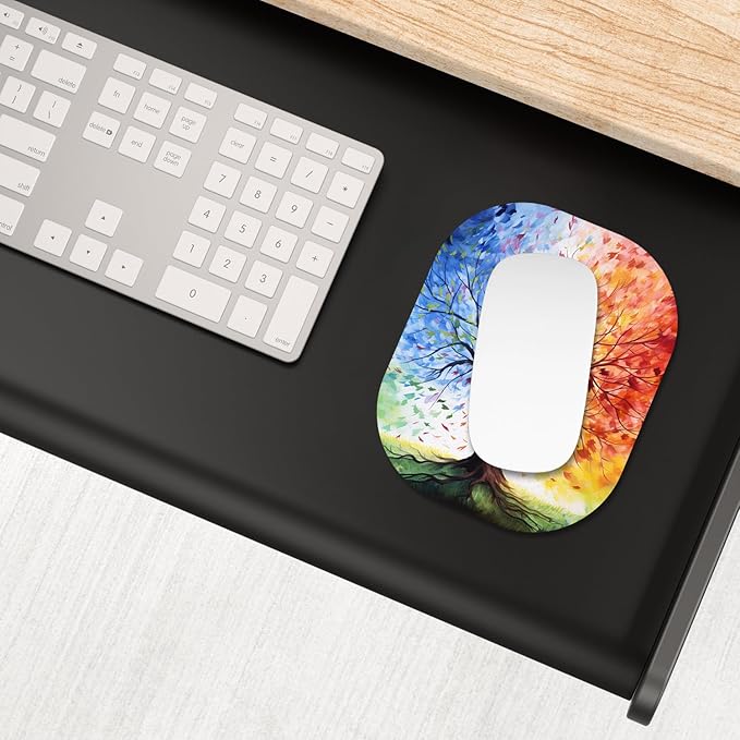 Small Mouse Pad, 6 x 7 Inch, Oval Mini Mouse Pad with Non-Slip Rubber Base for Laptop Wireless Mouse Keyboard Tray Mousepad, Colorful Trees