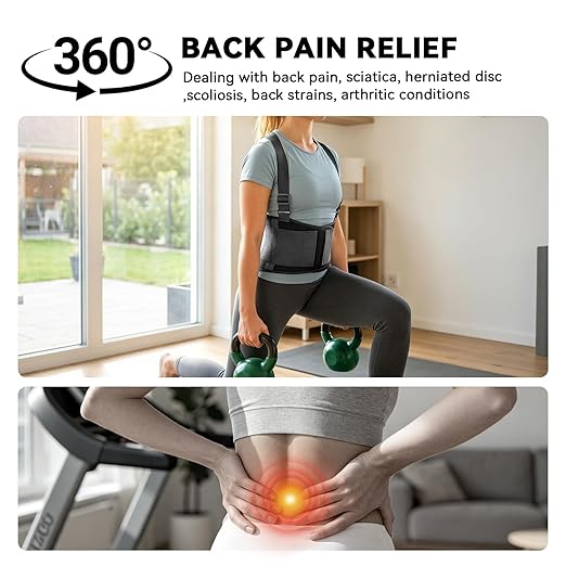 Work Back Brace for Men & Women, Adjustable Lower Back Support Belt for Sciatica, Herniated Disc, Pain Relief, Moving Warehouse Heavy Lifting Safety & Protection (Black, Medium)