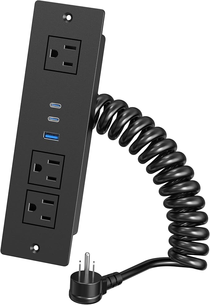 Drawer Outlet Kit with 65W USB C Fast Charging Station, HEZI Recessed Power Outlet with 3 USB Ports & 3 AC Outlets, Furniture Flush Mount Power Strip for Home Office 6ft Cord
