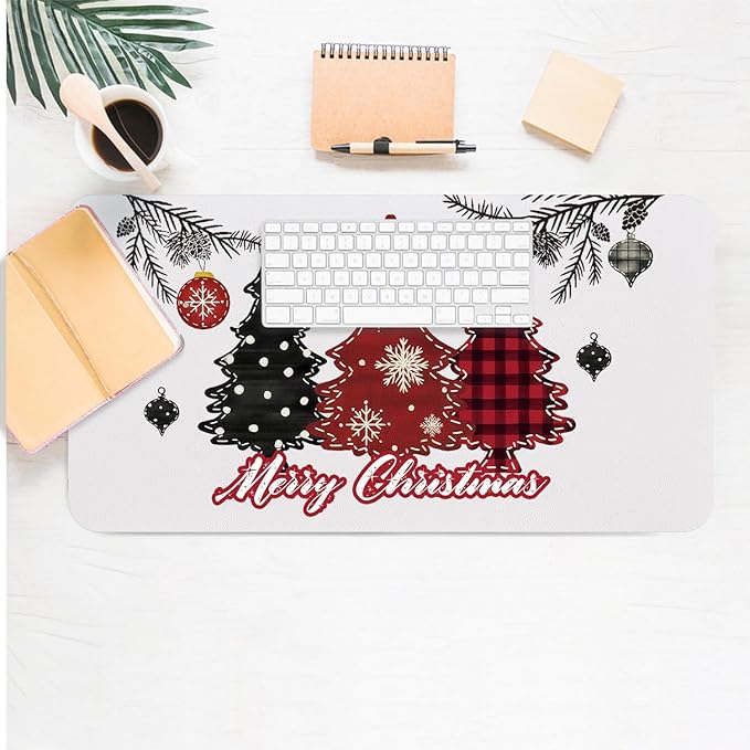 Christmas Mouse Pad PU Leather Christmas Tree Desk Mat Large Waterproof Gaming Pad Merry Christmas Non-Slip Keyboard Mouse Pad for Gamer Office&Home