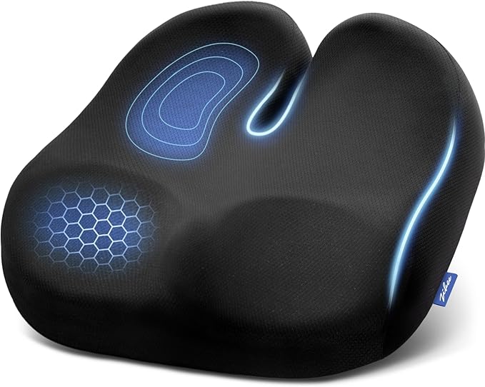 ZIKEE Ergonomic Seat Cushion with Thigh Relief Slope, High-Density Memory Foam Office Chair Cushions with U-Shaped Back for Tailbone, Sciatica Pain Relief, Suitable for Car Seat, Airplane, Bleacher