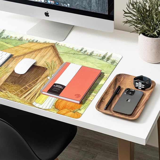Farmer Rabbit Mouse Pad PU Leather Harvest Desk Mat Large Waterproof Gaming Pad Non-Slip Keyboard Mouse Pad Writing Pad for Gamer Office&Home