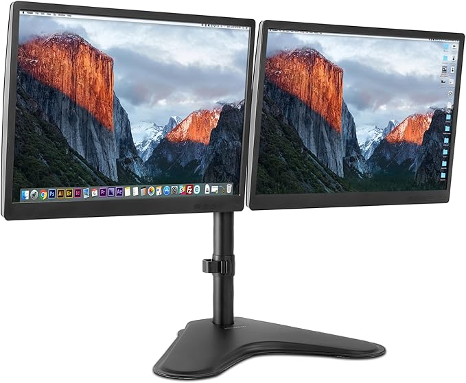 Mount-It! Dual Monitor Stand for Desk - Double Monitor Mount for 2 Screens up to 32 Inch and 17 Lbs - Free-Standing Base Swivel, Tilt, Rotates 360 Adjustable Arms - VESA Compatible High Grade Steel