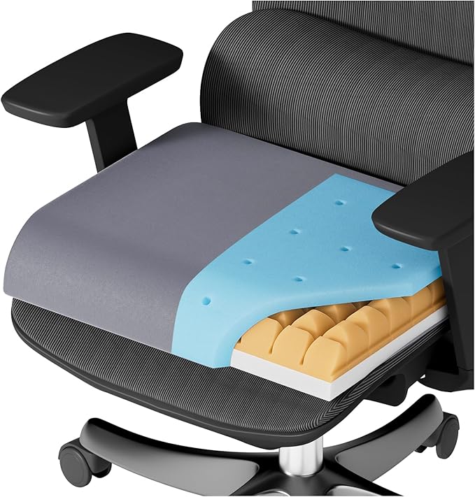 Gel-Infused Memory Foam Wheelchair Cushions, 3-Layer Breathable Pad for Recliner, Office Chair,Desk& Car Seat, Support for Coccyx & Sciatica Relief. Non-Slip 18‘’x16''x4''(Grey)
