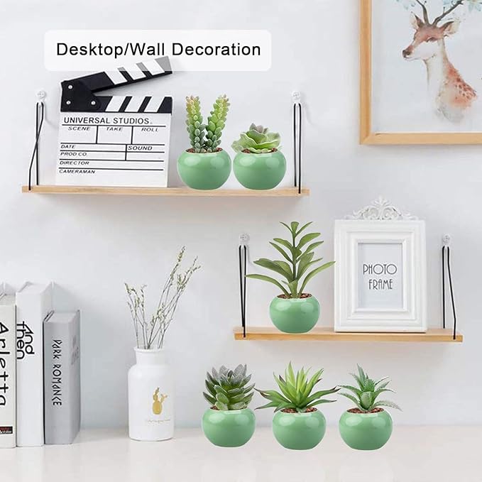 GREENTIME 6 Pcs Small Artificial Succulent Plants Bulk in Ceramic Pots Mini Fake Succulent Plant Faux Indoor Decor Graduation Decorations Bedroom Desk Bathroom Office Living Room Table Shelf