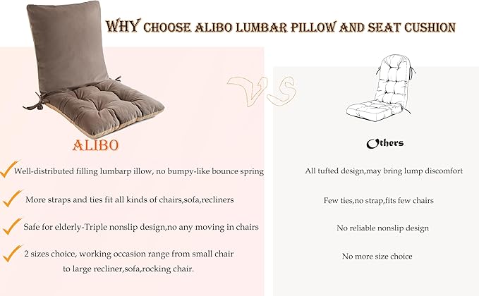 Low Back Pain Relief Extra Large Size Soft Recliner Sofa Lumbar Support Pillow And Thick Cushion With Adjustable Straps And Nonslip Bottom For Lounge/Glider Rocking Chair,Tufted Seat With String Ties