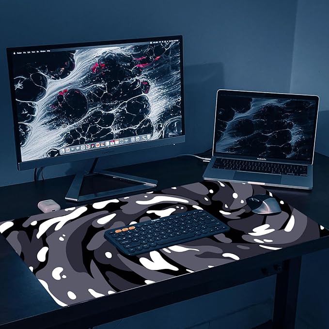 Fluid Pattern XXL Mouse Pad,Super Thick Waterproof Fluid Pattern Large Gaming Mousepad with Stitched Edge,Mouse Computer Desk Accessories,Non-Slip Base Mouse Keyboard Mat 800X400X4mm