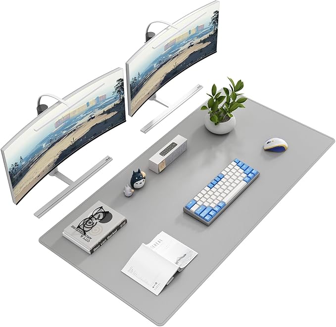 DAWNTREES Desk Mat for Desktop,PU Leather Desk Pad Protector,Non Slip, Large Mouse Pad and Keyboard Mat, Waterproof Writing Pad for Office and Home (Light Gray,47.2''x23.6'')