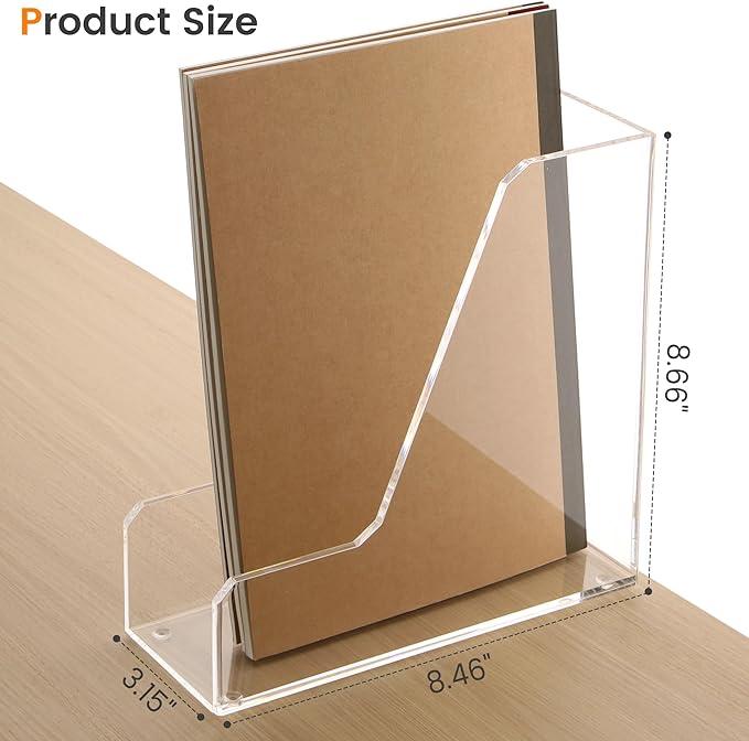 HeZone Acrylic Magazine Rack File Holder Desk Organizers and Storage 2-Pack Small Clear Acrylic Vertical Magazine Holder Book Stand for Office Desk