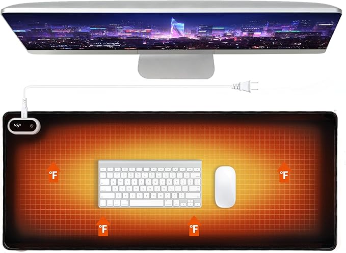Heated Desk Pad - 31.5" x 13" Large Heated Mouse Pad & Desk Mat, 5 Temp Settings, 5s Fast Heat, Auto Shut-Off, for Cold Office, Gaming & Winter Desk Setup (Black)