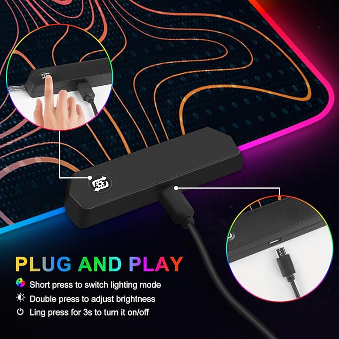 ARTSO RGB Gaming Mouse Pad, Large Extended Soft Led Mouse Pad with 14 Lighting Modes 2 Brightness, Water Resist Keyboard Pad, Computer Mousepads Mat 35.4x15.7inch, Colorful Abstract Lines