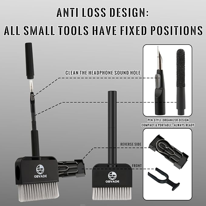 Keyboard Cleaner & Laptop Cleaning Kit - 9-in-1 Electronics Cleaning Brush Set with Keycap Puller, Screen Cleaner, Earbud Cleaner Pen for Computer, PC Monitor, MacBook, Phone, Airpods (Black)