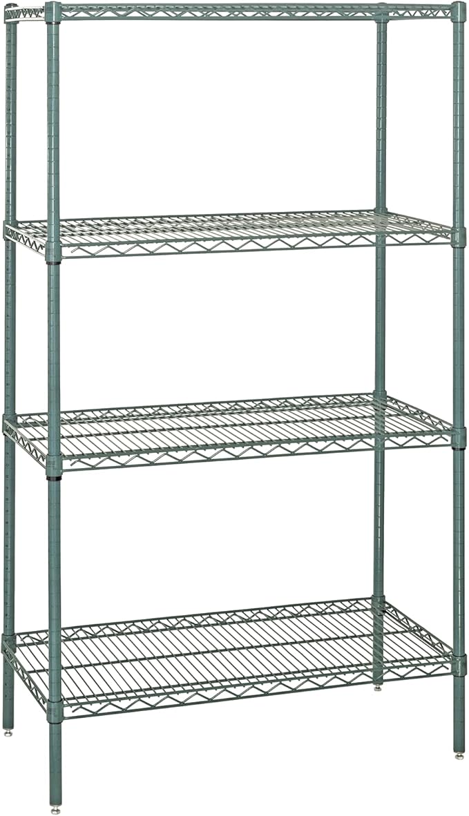 Quantum WR74-2148P Wire Shelving Starter Kit with (4) Shelves and (4) Posts for Industrial Warehouse Storage Distribution | 600-800 lbs Capacity | 48"W x 21"D x 74"H, Green Epoxy, Carbon Steel, NSF