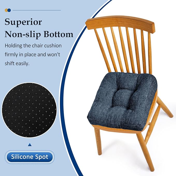 downluxe Chair Cushions for Dining Chairs 4 Pack, Tufted Indoor Chair Pads with Non-Slip Bottom, U-Shaped Kitchen Chair Cushions, 17"x17"x4", Navy