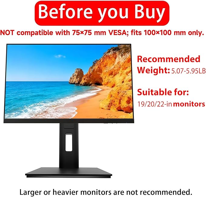 2026 Version Ergonomic VESA Monitor Stand, 150mm Spring Height adjustment, Tool-Free Base, Swivel, Tilt & Rotation, for 15–22" Monitors, 5.07–5.95 lb, 100x100mm Vesa Mount (5.07~5.95LB)