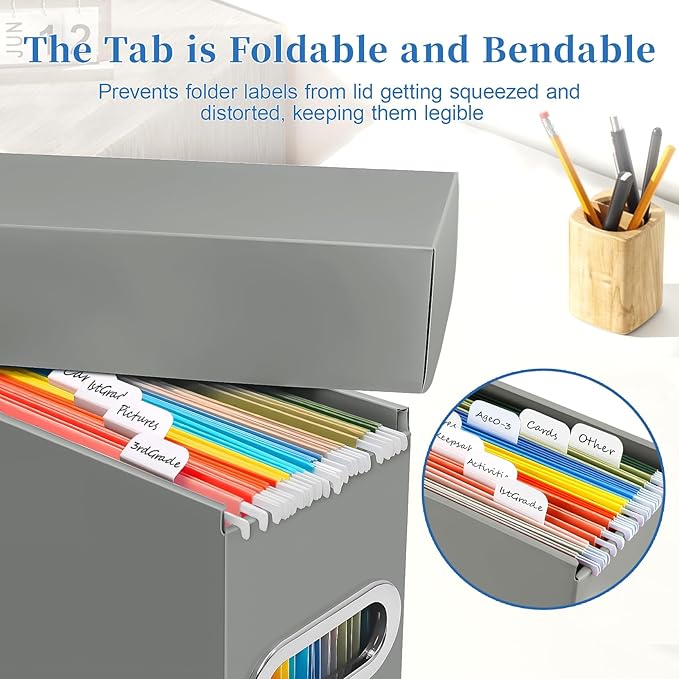File Organizer Box with Lid & Handle, Heavy Duty Hanging File Folder Storage Boxes for Letter Size, Portable Filing Organizer for Office, Home, Classroom, Greige 4 Pack