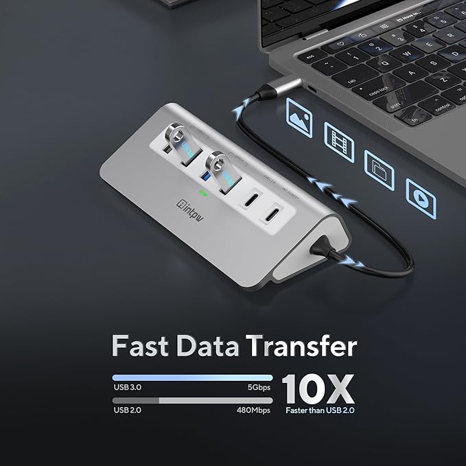 intpw USB C Hub, P9 USB C Hub Multiport Adapter with 4K HDMI, PD 100W, Type-C & 2 USB A 3.0 5Gbps, 2 USB A 2.0, SD/TF Card Reader, Aluminum USB Hub for Laptop, iPhone 17 Series, MacBook, iPad