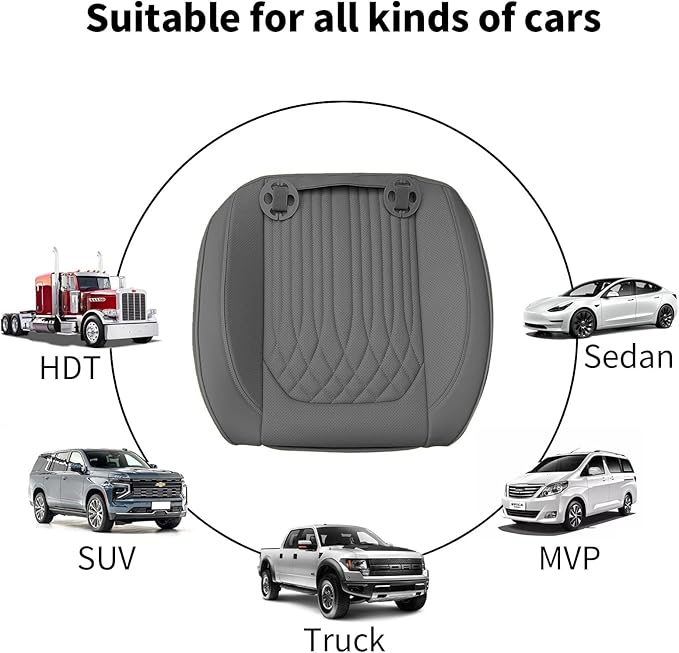 KAYI Car Seat Cover, Memory Foam Car Seat Cushion, Non-Slip Bottom Breathable Car Seat Cover, Relieve Tailbone Pain, Car Seat Protector, Suitable for 95% of Vehicles (Grey, 1 Pack)