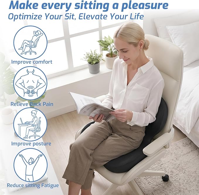 Memory Foam Seat Cushion,Orthopedic Ergonomic Seat Cushions for Tailbone,Sciatica, and Back Pressure Relief,L-Shaped Design & Adjustable Strap,Lumbar Support Pillow for Office,Car,Desk Chair