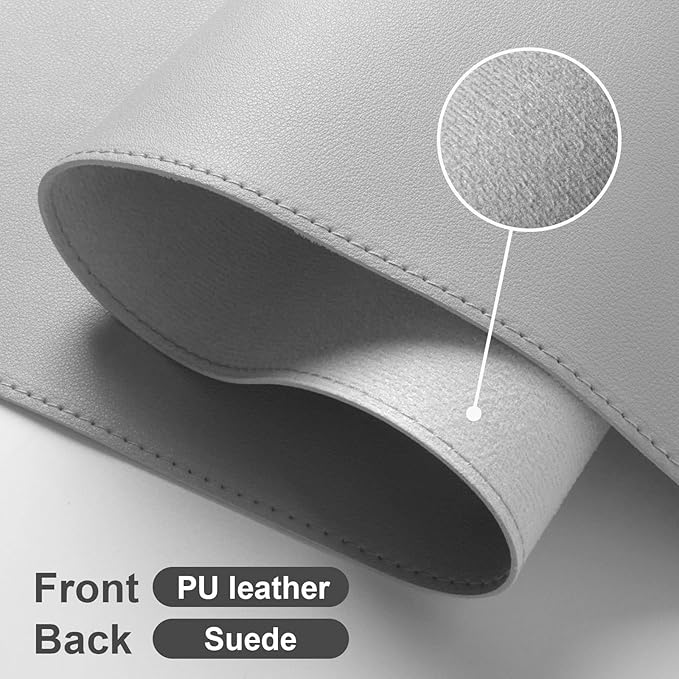 DAWNTREES Desk Mat for Desktop,PU Leather Desk Pad Protector,Non Slip, Large Mouse Pad and Keyboard Mat, Waterproof Writing Pad for Office and Home (Light Gray,35.5''x16.9'')