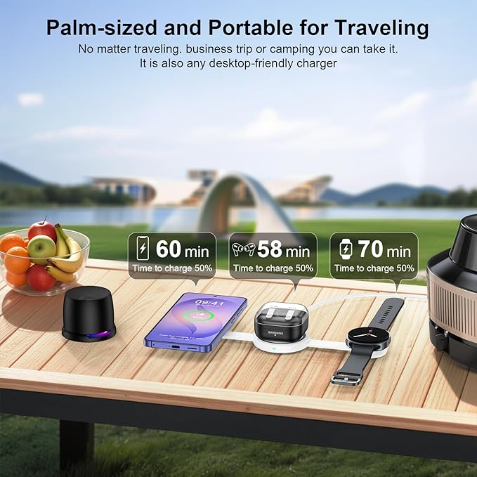 Galaxy S26 3 in 1 Wireless Charger Station, Foldable Fast Charging Pad for Samsung S25 Ultra S24, Wire Less Charging Galaxy Watch8/7 Buds4, Travel Charger for Samsung Multi Devices Cargador Inalmbrico