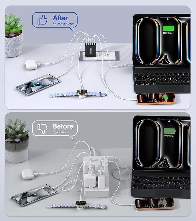 50W USB C Wall Charger Block, 2Pack 5-Port C Charger Fast Charging Block PD Power Adapter+QC 3.0 Multiport Type C Box Brick Cube USB A Wall Plug for iPhone 15/16/17 Pro Max Plus, iPad,Galaxy S24/S23