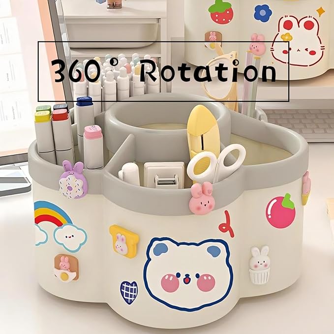 360 Rotating Desk Pen Organizer, 6-Slot Large-Capacity Pencil Holder, Blue