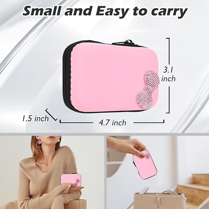 Phone Charger Case Storage Set with Cute Bow Cable Protector with Carrying Cable Case Bag,Cord Organizer, USB Earphone Wire Saver Organizer Charger Protector for iPhone (Pink Bow)