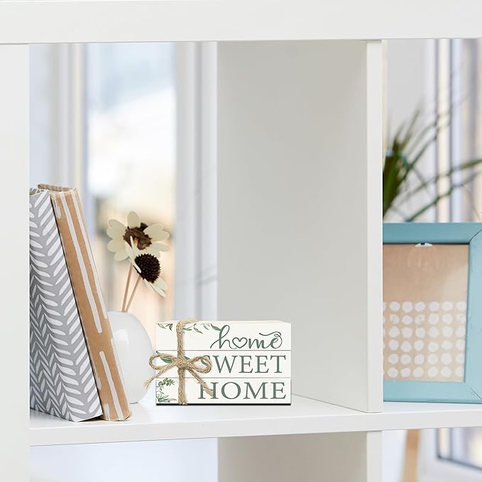 Mini Decorative Books for Home Decor, Small Rustic Wood Book Stack for Table Decor, Home Sweet Home Books for Living Room Bookshelf, Farmhouse Stacked Book Decorations (L33)