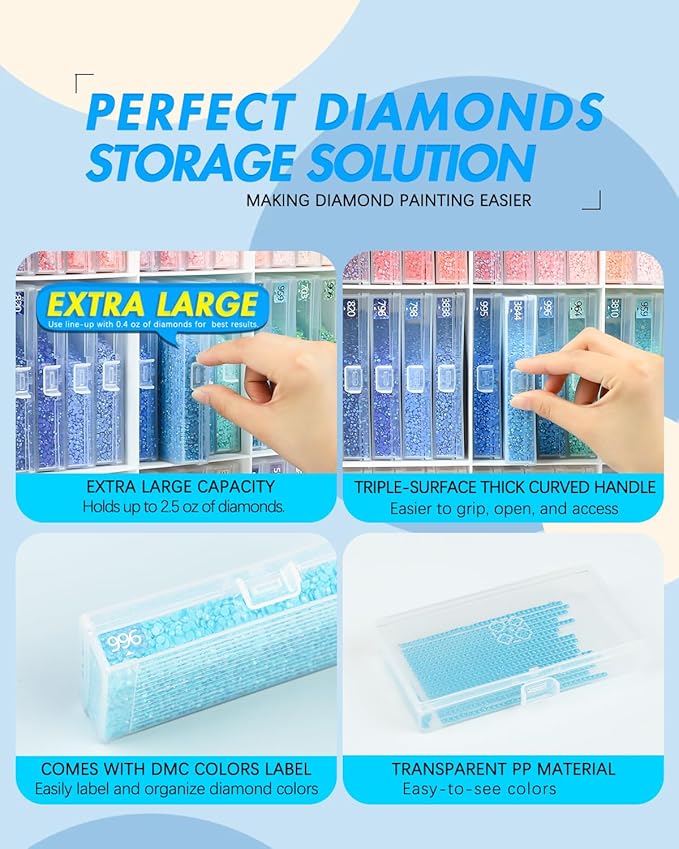 forever young Extra Large Diamond Art Storage Containers Trays ＆ Stand, 48 PCS Diamond Painting Trays with Lids for Adults & Hobbyists, 2-in-1 Organizer for Bead Sorting & Organized Workspace