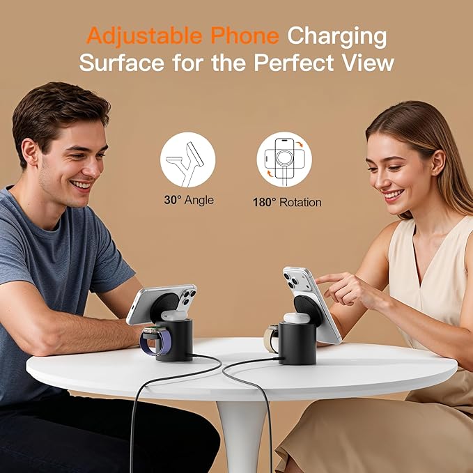 2026 Foldable 3 in 1 Wireless Charging Station,for Apple Magsafe Charger Stand,Fast Magnetic Wireless Charger Station for iPhone 1716 15 14 13 12 Series,Airpods Pro,Apple Watch Ultra Series (Pink)