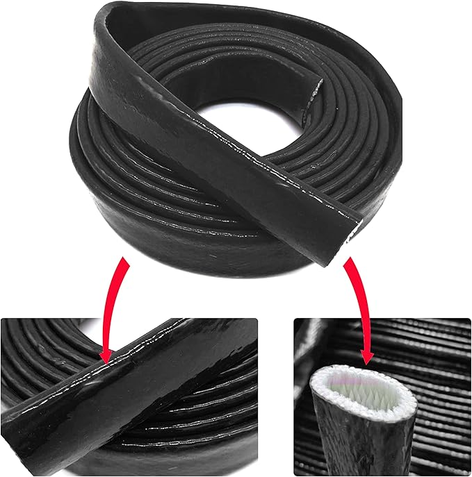 1/2"(12.7mm) ID Fire Sleeve Heat Sleeve Heat Shielded Fire Thermo Armor Silicone Coated Fiberglass for Automotive Hose Lines & Electrical Wiring,5 feet(Black)