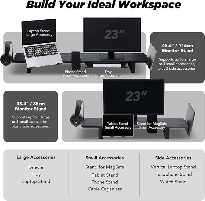 ULTRARM Moodular Add-ons Storage Drawer [Accessory Only - Requires Moodular Wooden Monitor Stand Slide Rails for Use] Black MSA-DR