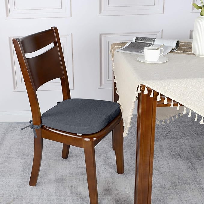 Shinnwa Seat Cushions for Kitchen Chairs, Non Slip Dining Chair Cushion with Ties, 15 x 15.5 inches, Dark Gray